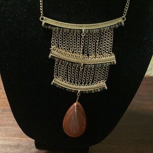 Gold tones chain and Rust stone Pendant Necklace